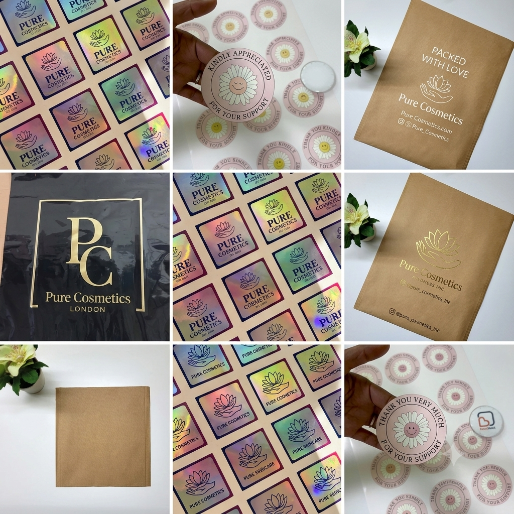 Kraft packaging with foil branded stickers